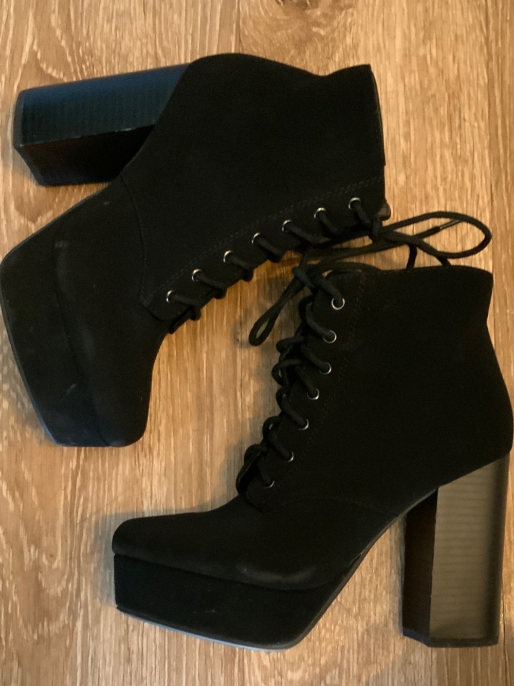 Women's Black Lace-Up Platform Ankle Boots - Classic High Heel
